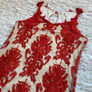 Nude and red flapper inspired dress